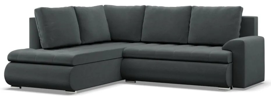 Tokio sarokkanapé, L alakú háttámlával, 2 ágyneműtartóval, bársony, baloldali, szürke