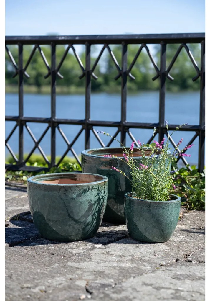 Burnley edények, mázas kerámia, zöld 3 db