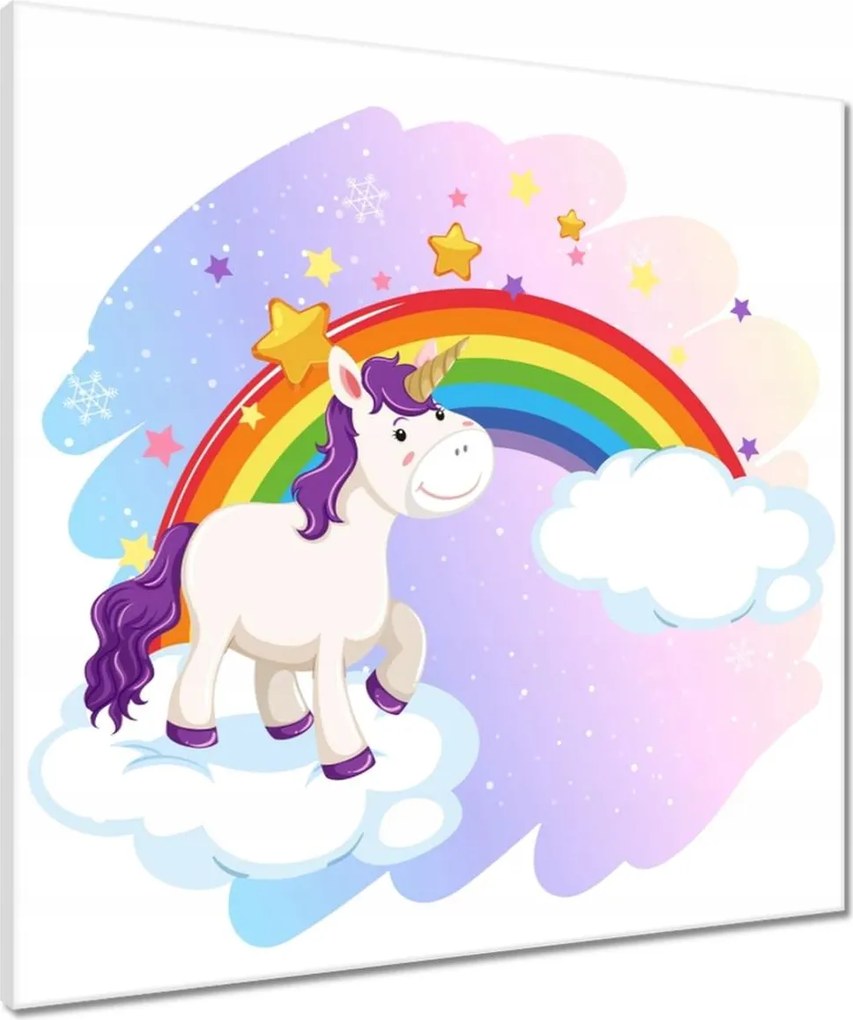 Vászonkép 60x60 Szivárvány és unikornis a felhőn