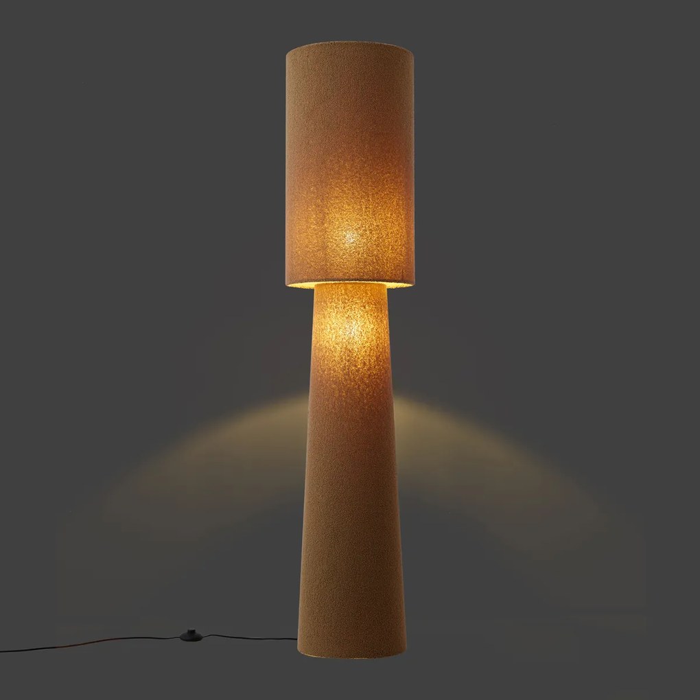 Japandi állólámpa barna Teddy szövet 2-lámpás - Trompet