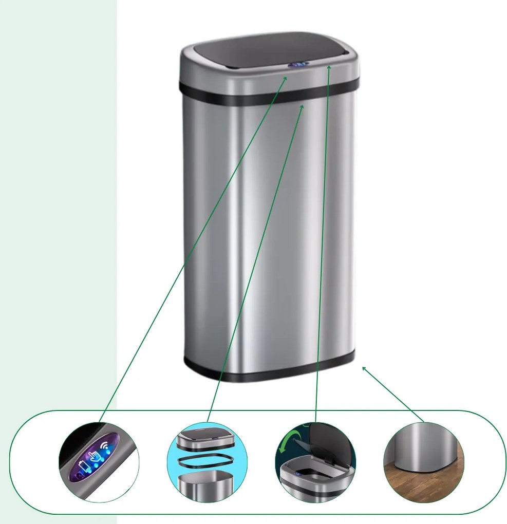 DEUS érzékelős szemetes, 58 liter, ezüst Jurhan