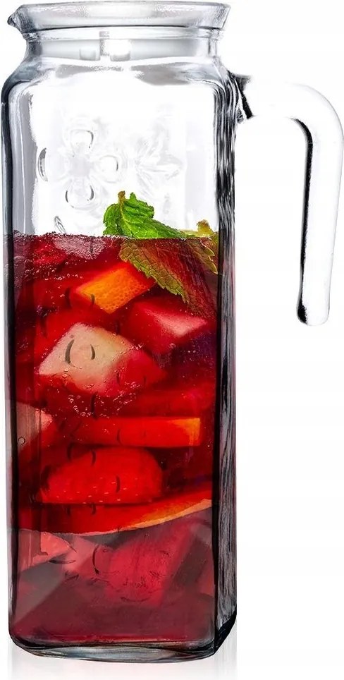 1,1L-ES Üveg Kancsó Italokhoz Gyümölcslevek Víz Fedővel Hűtőszekrény Asztal