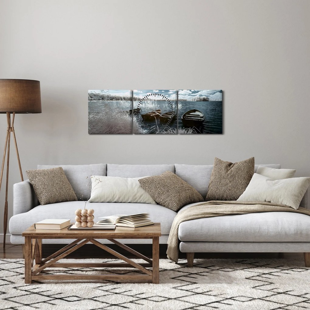 Kép - Fa csónak a tón (órával) (90x30 cm)