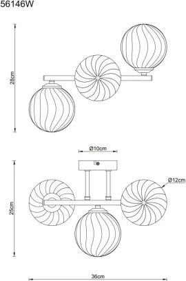 Globo 56146W Fali lámpa, fekete matt fém, borostyánszínű üveggolyók, HxSzxM: 360x280x250mm, 3x G9 LED 4W 230V izzók nélkül