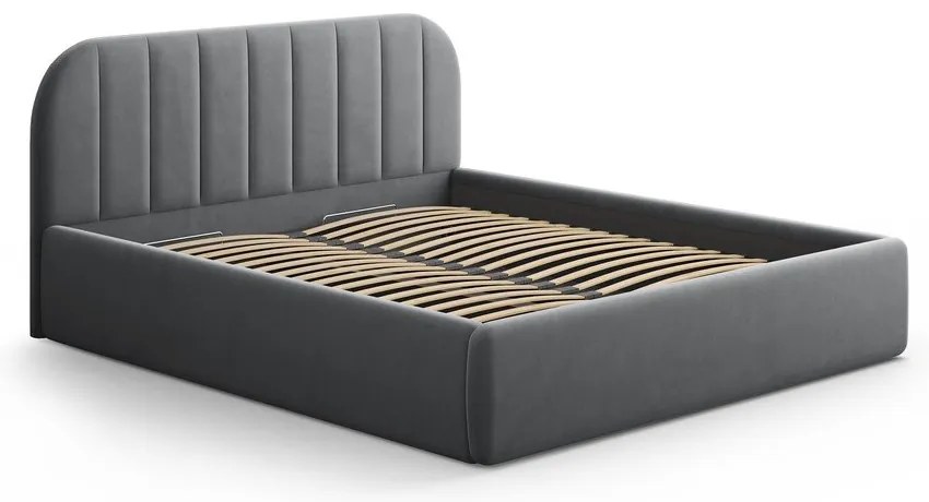 Szürke kárpitozott ágyneműtartós franciaágy ágyráccsal 200x200 cm Juno – Windsor & Co Sofas