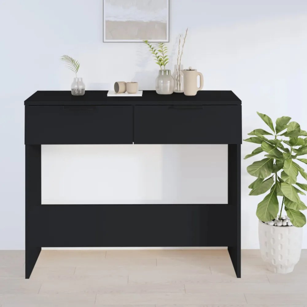 fekete szerelt fa tálalóasztal 90 x 36 x 75 cm