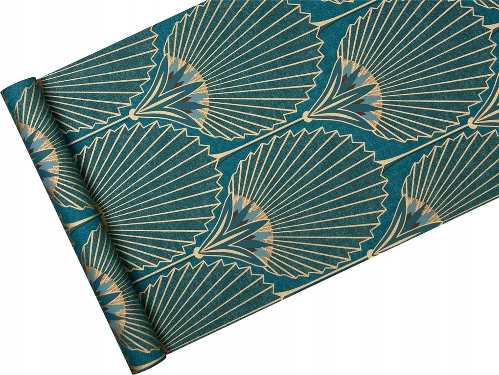 Art-deco tapéta Türkiz arany pálmalevelek