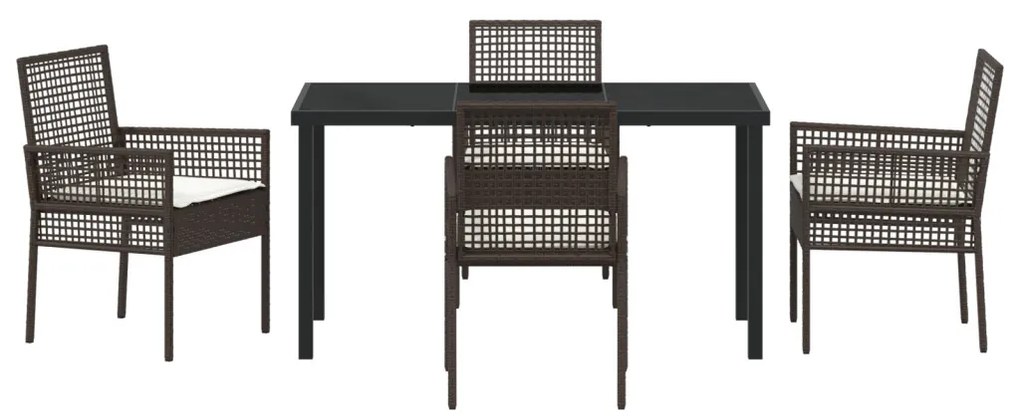 5 Darabos Kerti Étkezőszett Párnákkal Barna Polyrattan