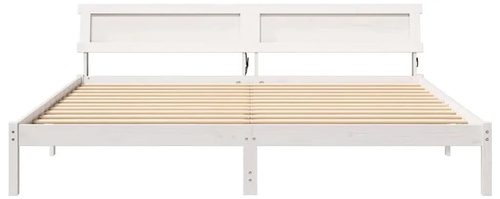 Ágykeret LED -es lámpákkal Fehér 200 x 200 cm Tömör fenyőfa