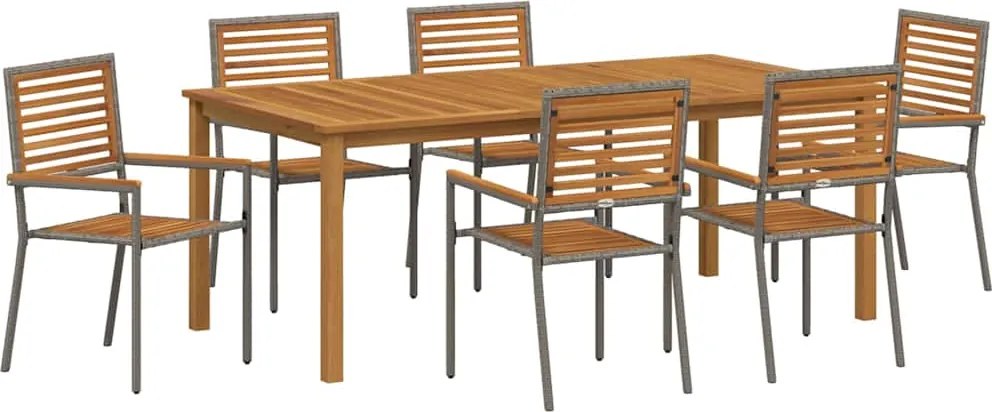 vidaXL Kert étkező szett 7 pcs Szürke Tömör Akácfa