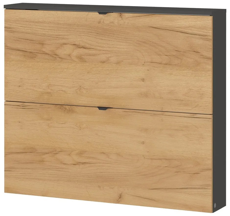 Antracitszürke-natúr színű billenő ajtós függő cipőtartó tölgyfa dekorral 100x85x19 cm Renell – Germania