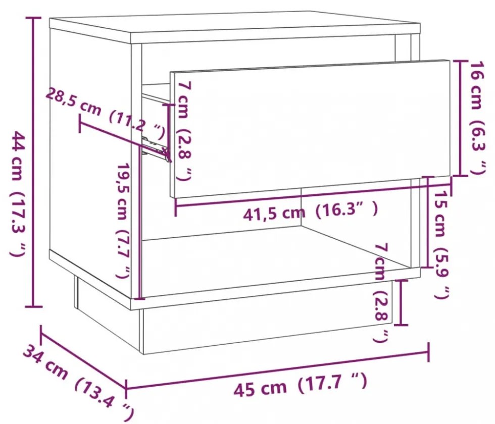 2 db fekete forgácslap éjjeliszekrény 45 x 34 x 44 cm