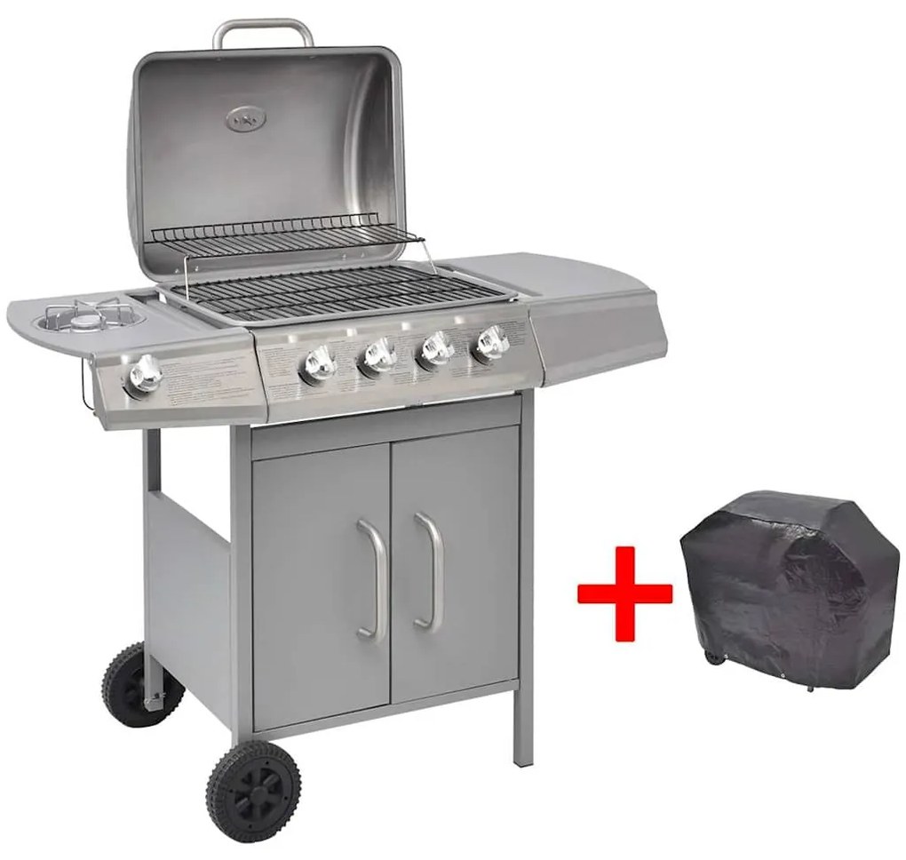 vidaXL ezüst gáz grillsütő 4+1 főzőfelülettel