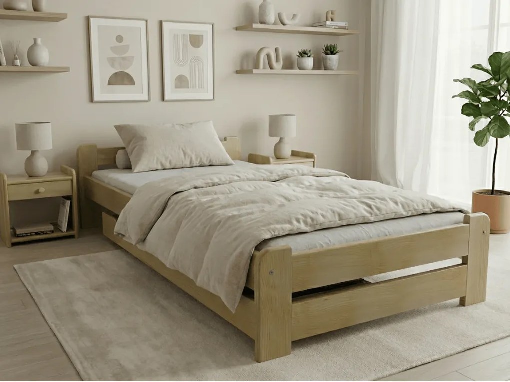 Emily ágy 90x200 cm, fenyőfa Ágyrács: Lamellás ágyrács, Matrac: Coco Maxi 20 cm matrac