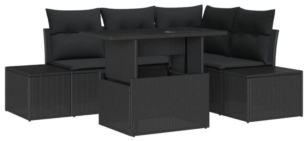 5 darabos Kerti Kanapé Párnákkal Fekete Poli Rattan