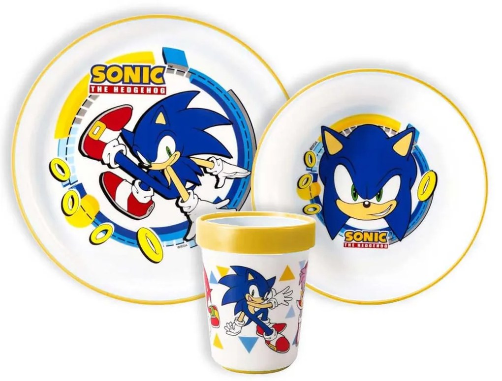 Sonic a sündisznó Rings csúszásmentes étkészlet, micro műanyag szett