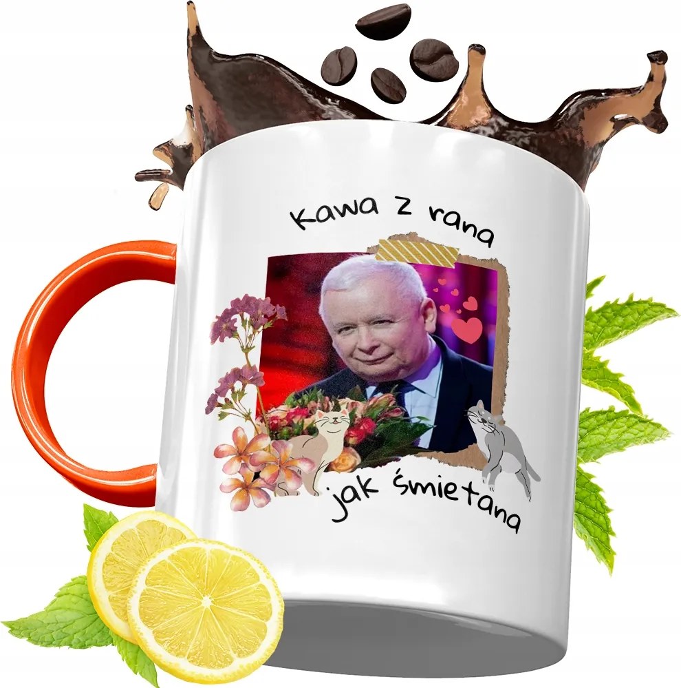 Narancssárga Bögre A Pis Elnökétől Jaroslaw Kaczynski fényképes nyomtatással