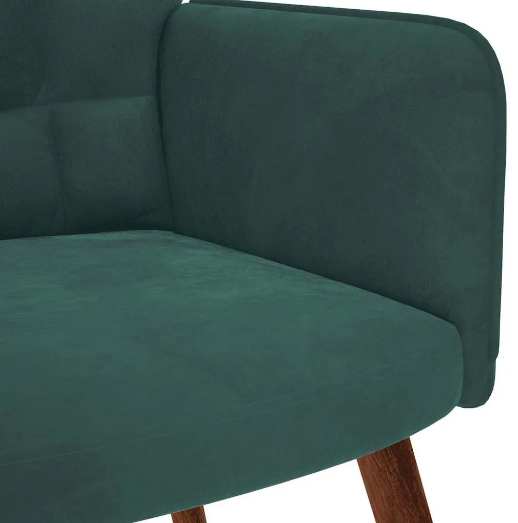 sötétzöld bársony pihenőfotel zsámolynal