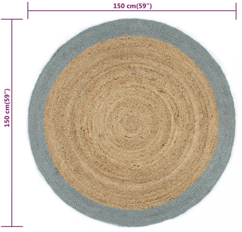 olívazöld szélű kézzel font jutaszőnyeg 150 cm