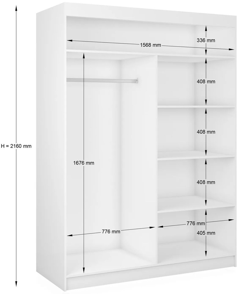 Makira Gardróbszekrény (160 cm) Fehér - sonoma tölgy