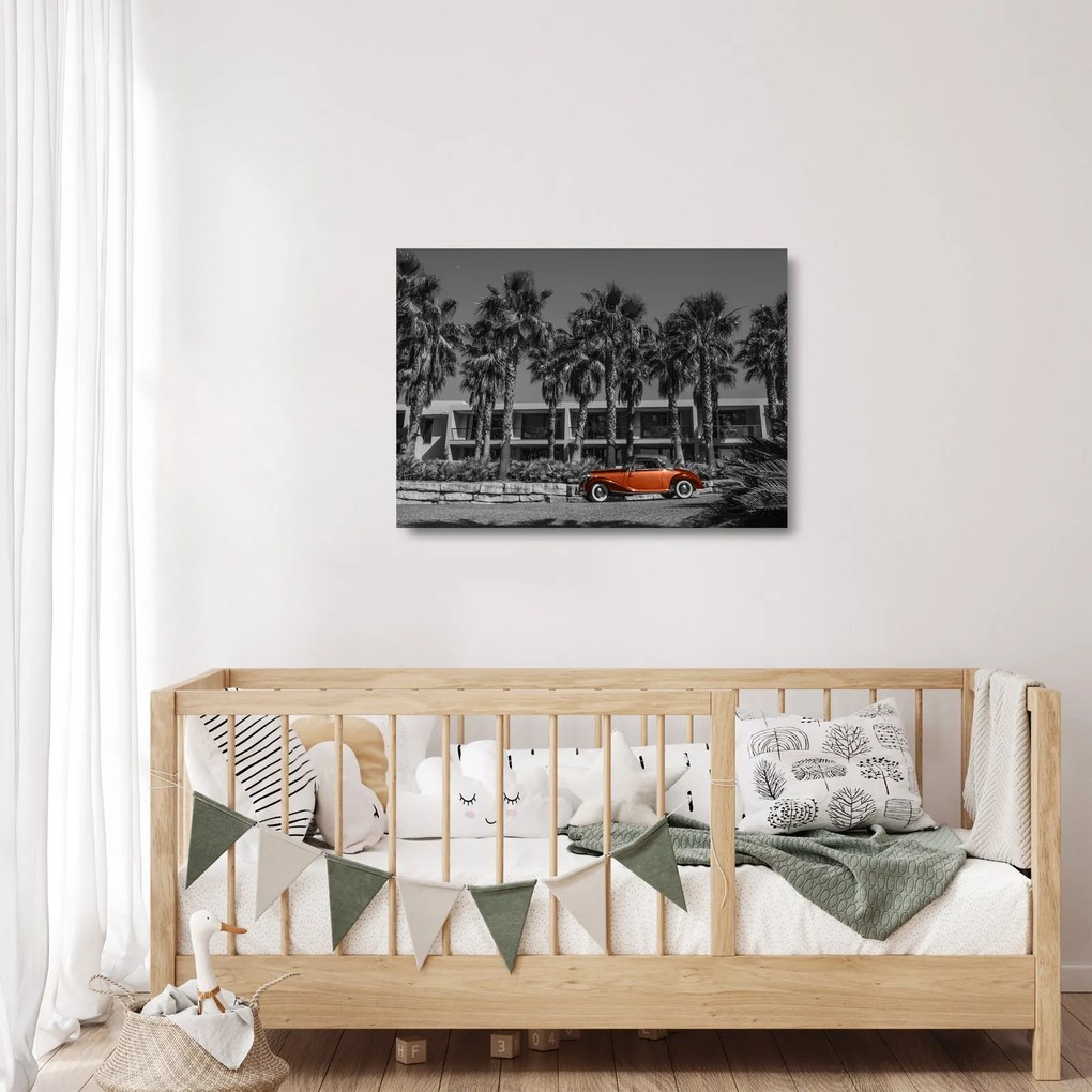 Kép - retro piros autó (üvegen) (70x50 cm)
