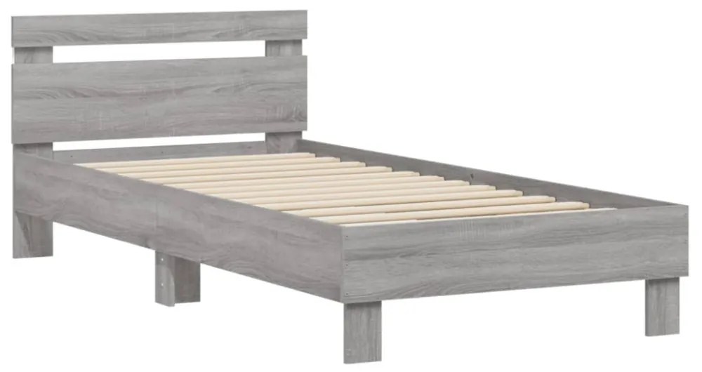 szürke sonoma színű ágykeret fejtámlával és LED-ekkel 90x200 cm