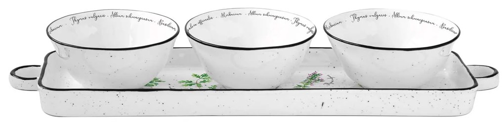 Porcelán fűszernövényes 3 db-os tálka szett porcelán tálcán Herbarium