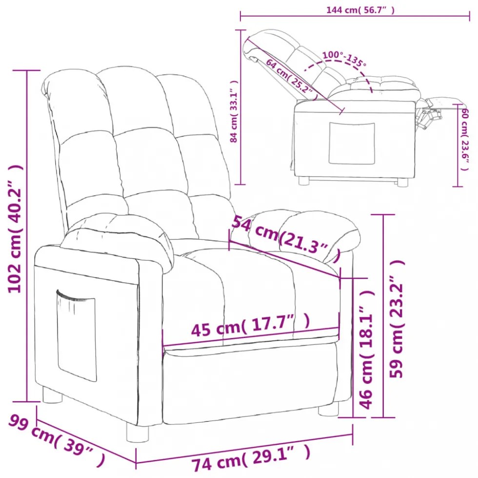 vidaXL világosszürke szövet dönthető fotel