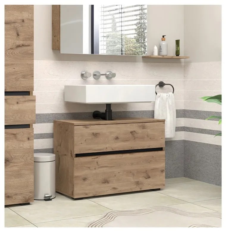 Natúr színű mosdó alatti szekrény tölgyfa dekorral 80x55 cm Wisla – Støraa