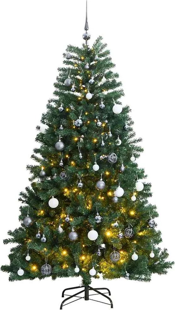 vidaXL csuklópántos műkarácsonyfa 300 LED-del és gömbökkel 180 cm
