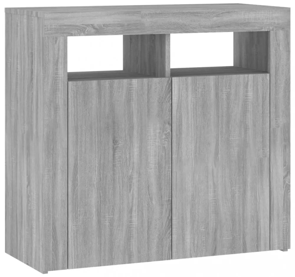 szürke sonoma tálalószekrény LED-világítással 80 x 35 x 75 cm