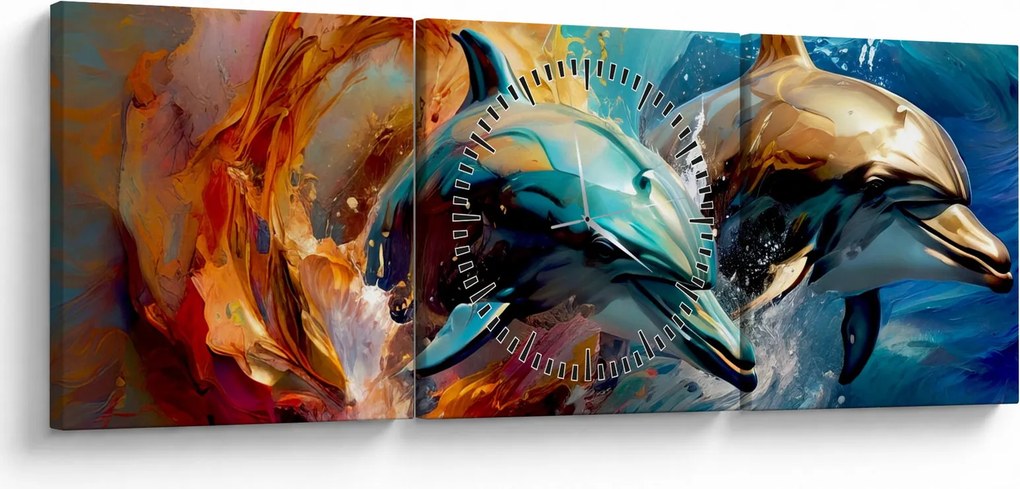 Kép - Delfin festmény (órával) (90x30 cm)