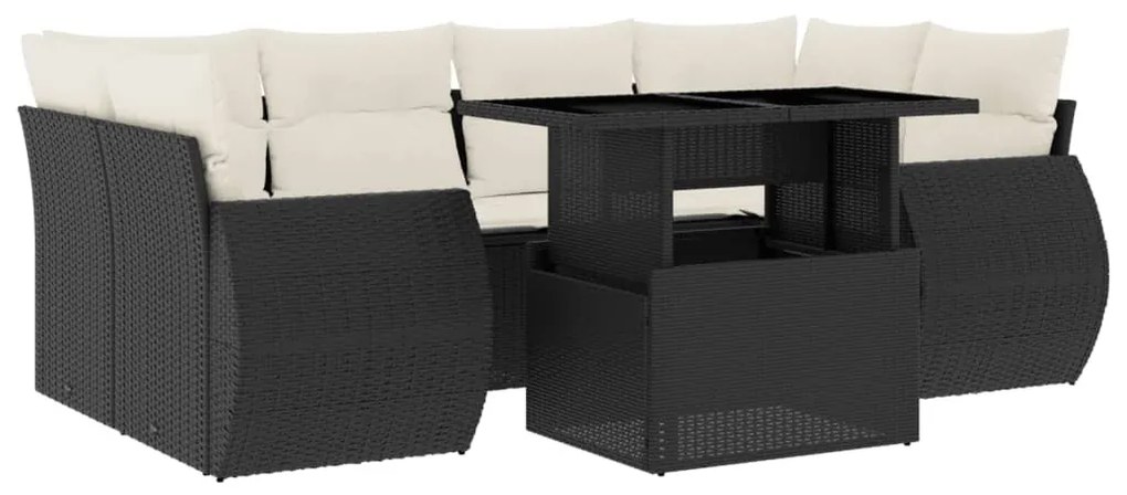 7 részes fekete polyrattan kerti ülőgarnitúra párnával