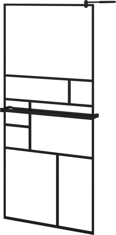 vidaXL fekete ESG üveg és alumínium zuhanyfal polccal 90 x 195 cm