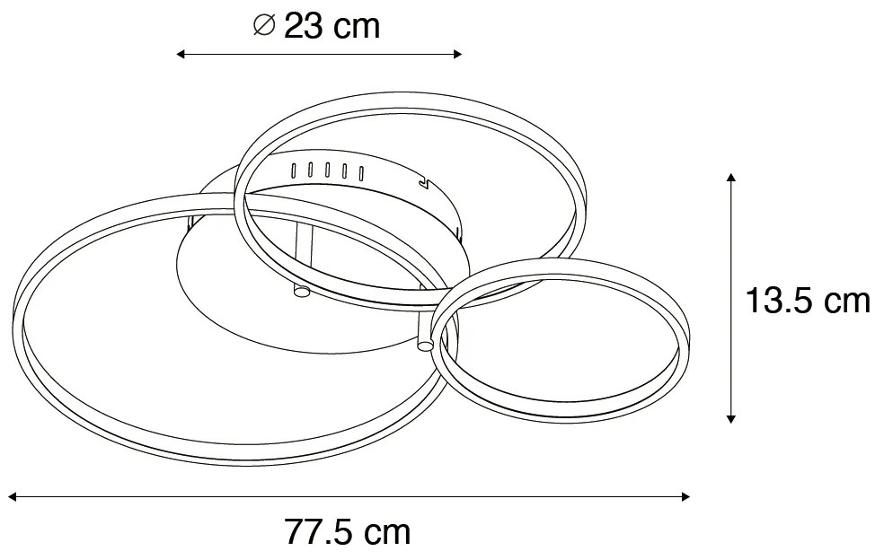 Okos mennyezeti lámpa fekete 3-lámpás távirányítóval - Rondas