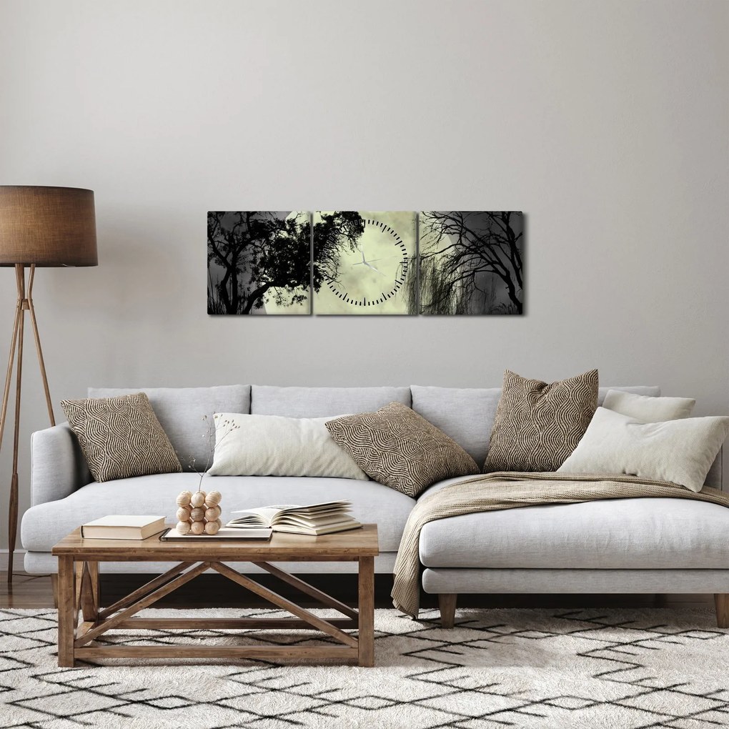 Kép - Telihold a felszín felett, fekete-fehér változat (órával) (90x30 cm)