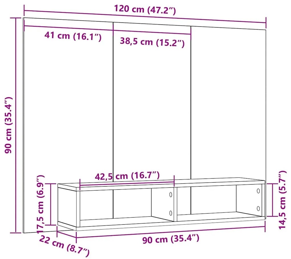 Fali TV Szekrény Régi fa 120 x 23.5 x 90 cm Faanyag