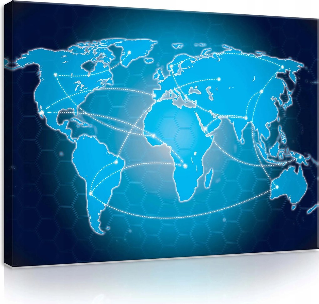 Vászonkép 80x60 Világtérkép globális hálózat modern design kék fehér