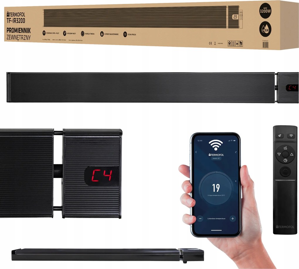 Kültéri infravörös radiátor Termosztát 3200W WiFi távirányítóval