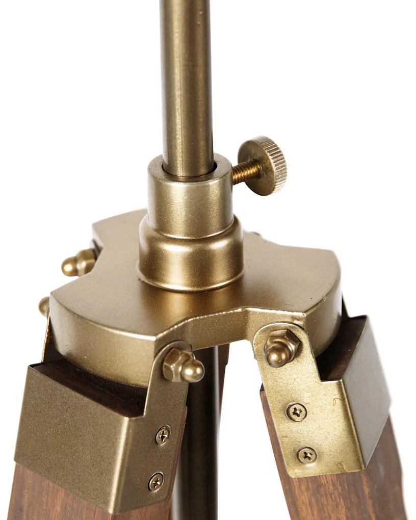 Ipari állólámpa bronz színű fa állvánnyal - Mangoes