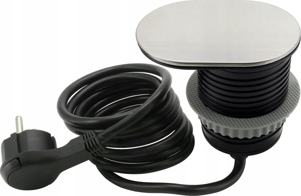 Mini Süllyesztett Aljzat Inox Asztallaphoz, Kihúzható Slide Box Fedéllel 240V Usb