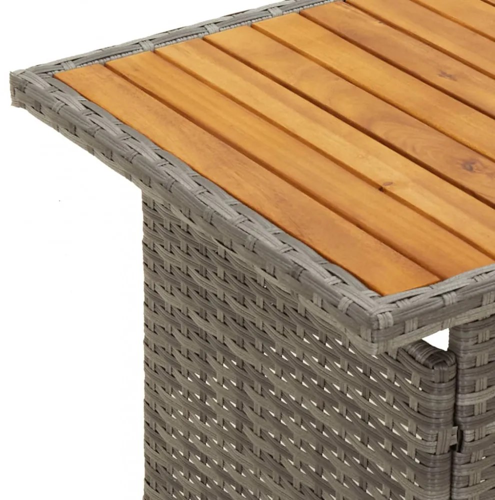 szürke tömör akácfa és polirattan kerti asztal 100x50x43/63 cm