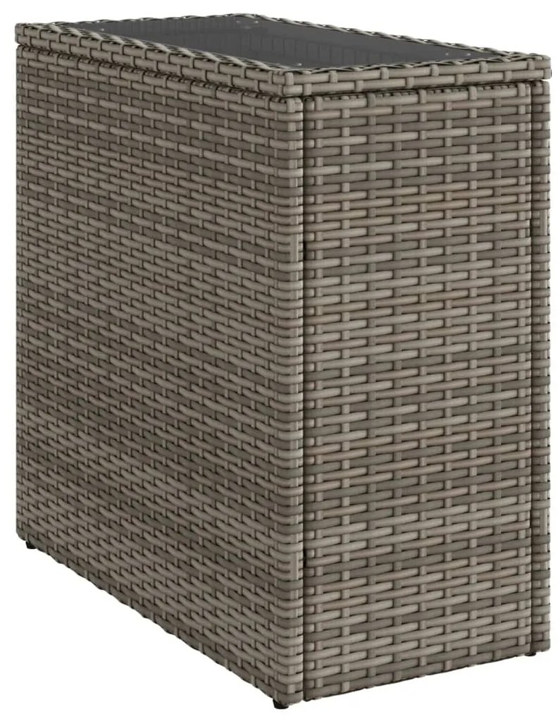 vidaXL szürke polyrattan kerti kisasztal üveg lappal 58 x 27,5 x 55 cm