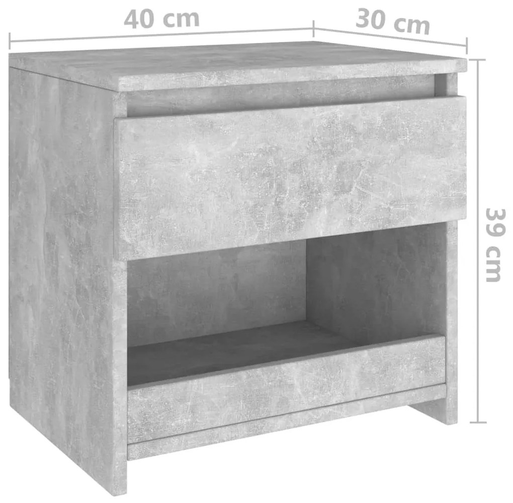 2 db betonszürke szerelt fa éjjeliszekrény 40 x 30 x 39 cm