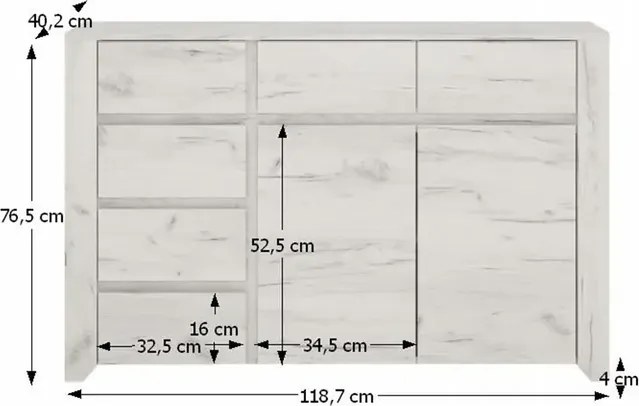 Komód typ 42, fehér craft, ANGEL