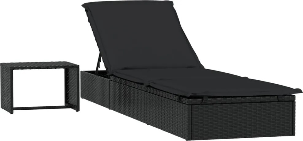 vidaXL 1 db fekete polyrattan napozóágy asztallal
