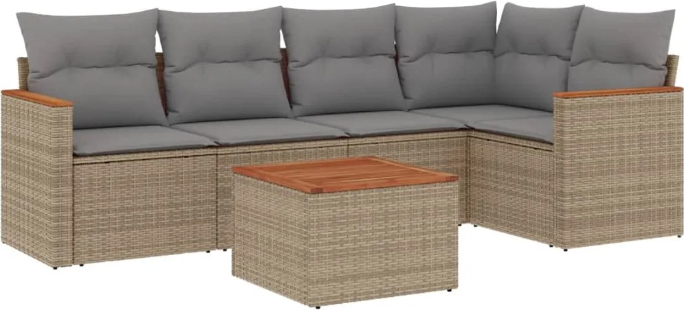 vidaXL 6 részes bézs polyrattan kerti ülőgarnitúra párnával