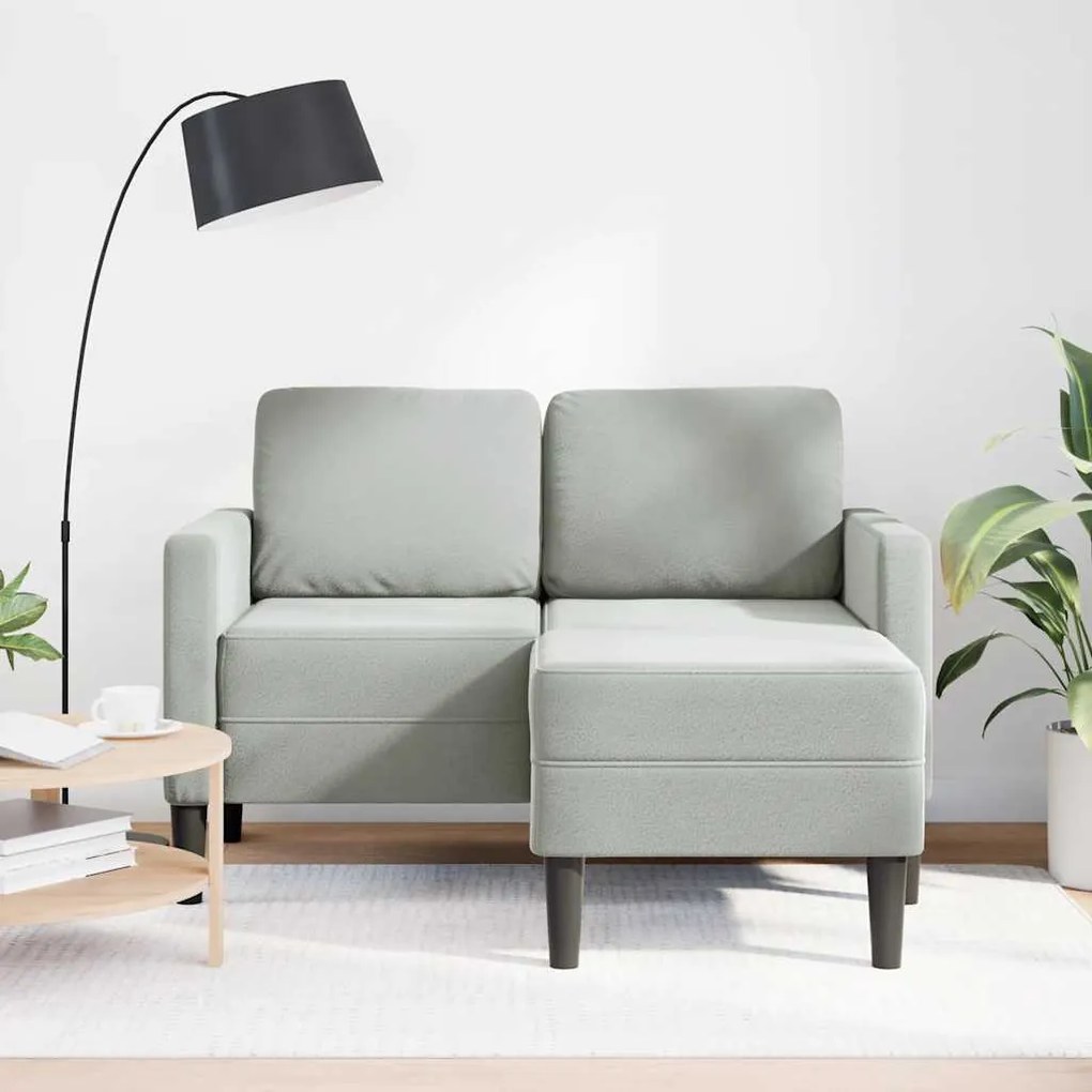 világosszürke bársony 2 üléses kanapé L-alakú kanapéval 125 cm