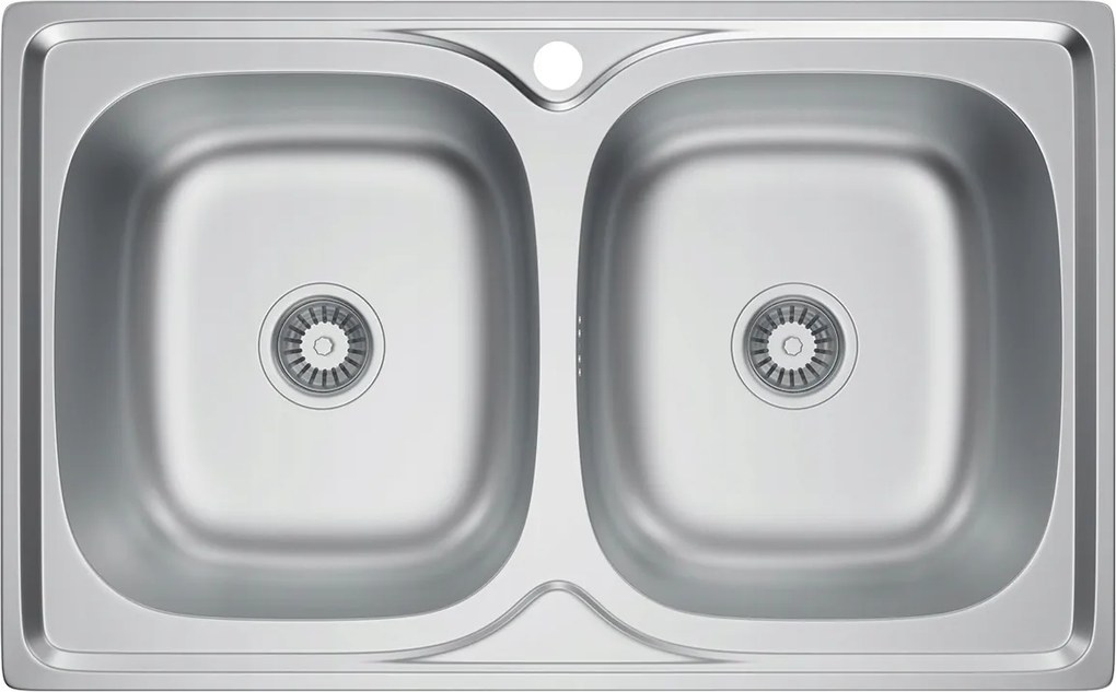 Kétmedencés Rozsdamentes Acél Mosogató 80x50 cm Beépíthető Szifonnal