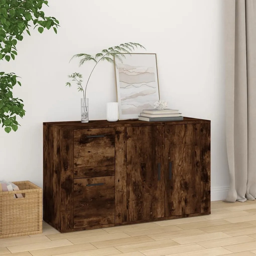 füstös tölgy színű szerelt fa tálalószekrény 100x33x59,5 cm